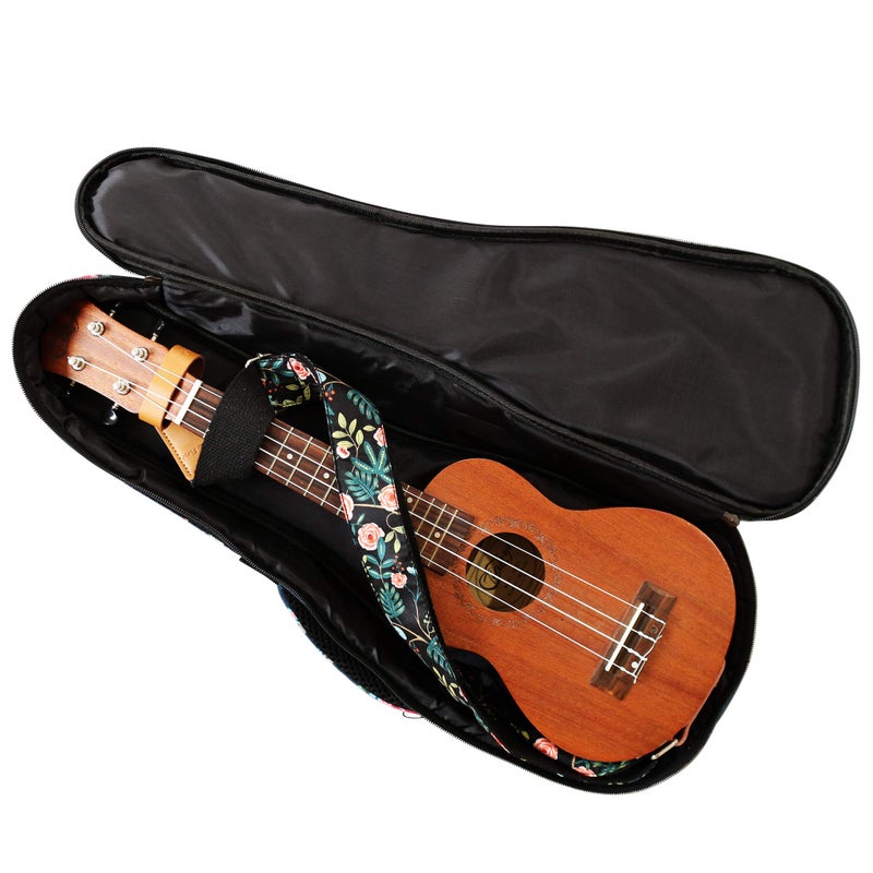 MUSIC FIRST Original Desgin, Canvas Dark Night Garden Floral Soprano Ukulele Case, Ukulele Bag, Ukulele Backpack (Fit for 21 inch Soprano Ukulele) - Image 2